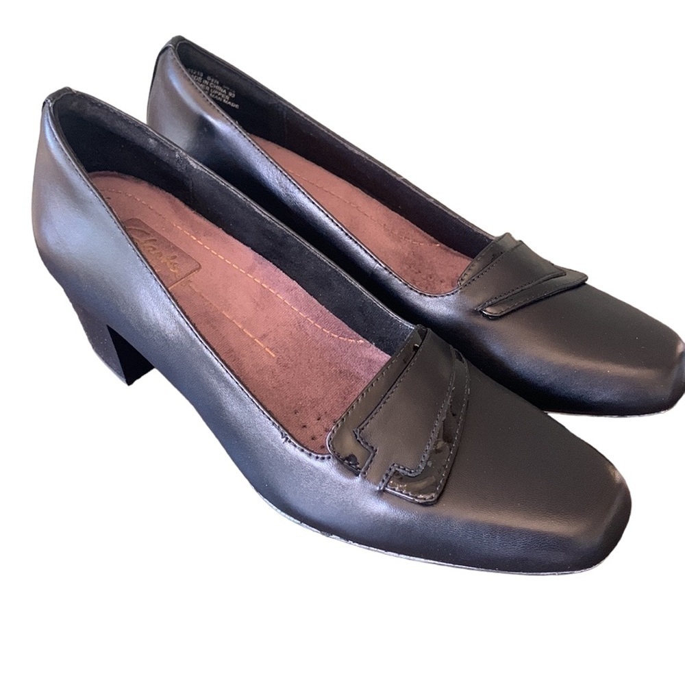 Clark's Levee Delta Black‎ Leather Cushioned Pump Heel Size 8.5N